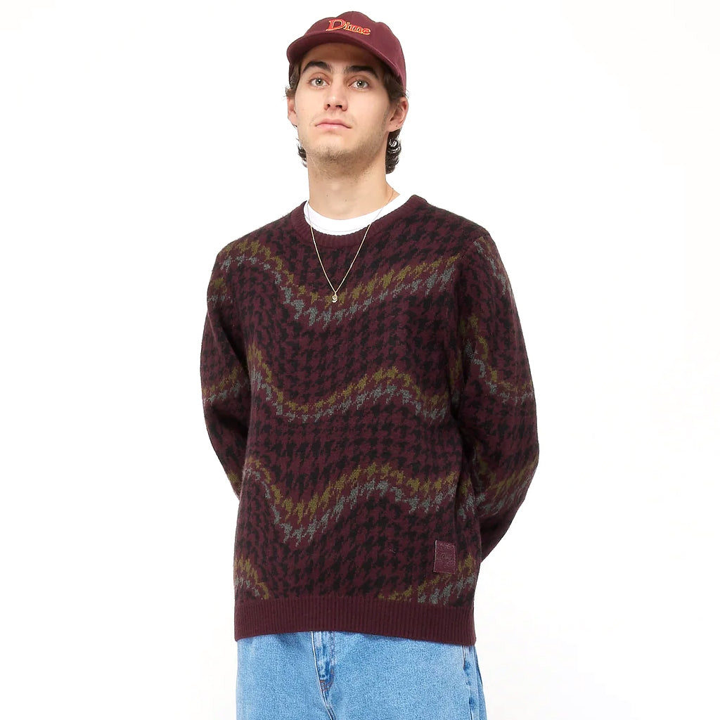 Dime - Crewneck - Houndstooth Knit - burgundy